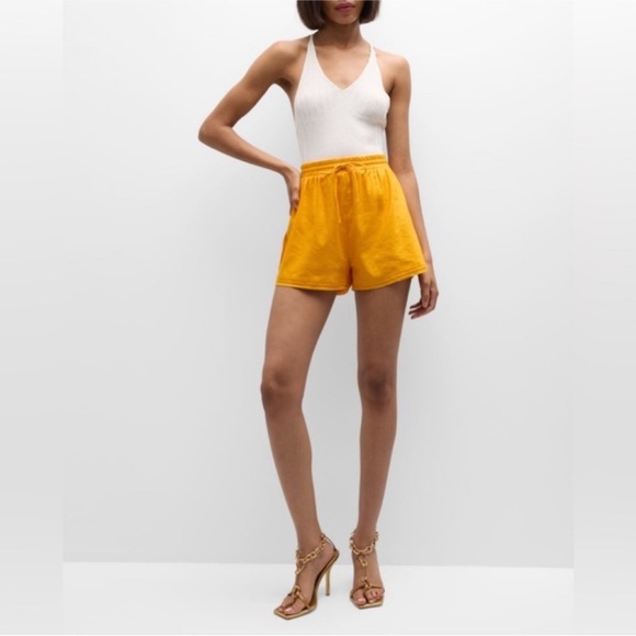 New NWT Cult Gaia Sissi Orange Linen Blend Casual High-Waist Shorts XS - Picture 1 of 13